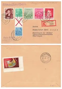 DDR Michel SZ1 auf R-Brief o Leipzig W33 15.5.1956 nach Mellingen