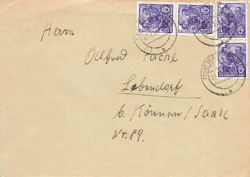 DDR Fünfjahrplan Michel 407 Mehrfachfrankatur auf Brief o Radebeul 27.2.1954