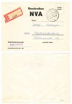 DDR NVA Wehrkreiskommando R-Brief o Neubrandenburg 13.9.1982