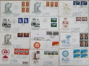 UN Vereinte Nationen 13 Ersttagsbriefe FDC mit Sonderstempel