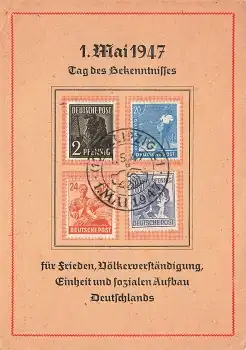 1. Mai 1947 Karte mit Sonderstempel Leipzig C1 1.5.1947