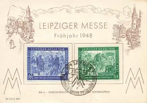 Leipziger Frühjahrs Messe 1948 Michel 967 968 auf FDC Karte mit Sonderstempel Leipzig C1 2.3.1948