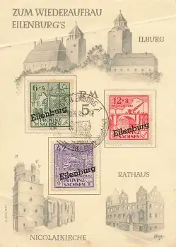 Eilenburg Wiederaufbau Spendenkarte Aufdruck diagonal o 10.6.1946