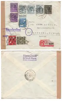 Währungsreform Bandaufdruck und Netzaufdruck auf R-Brief Düsseldorf Heerdt 27.8.1948 Zensurstempel 5160