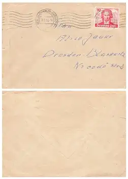 Berlin West Michel 62 Johann Wolfgang von Goethe auf Brief o Berlin Charlottenburg 29.5.1950 nach Dresden