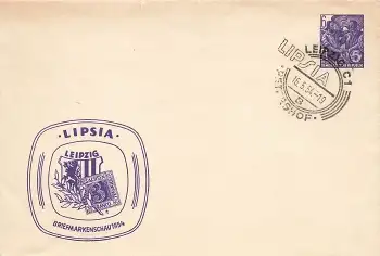 DDR Privatganzsache 6 Pfennig Fünfjahrplan Zudruck Lipsia Briefmarkenschau 1954 Sonderstempel 16.5.1954