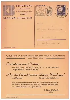 DDR Privatganzsache Kulturbund Leipzig 6 Pfennig Köpfe II o 2.5.1952