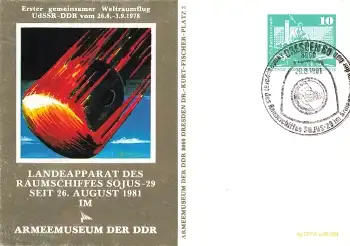DDR Privatganzsache Weltraumflug Sonderstempel Dresden 26.8.1978