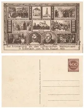 Lutherischer Weltkonvent Eisenach 1923 Privatganzsache 400 Mark ​​​​​​​PP71 C1/02