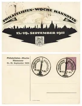 Hannover Philstelisten Woche 1922 Privatganzsache PP61C4 /03 Sonderstempel 19.9.1922