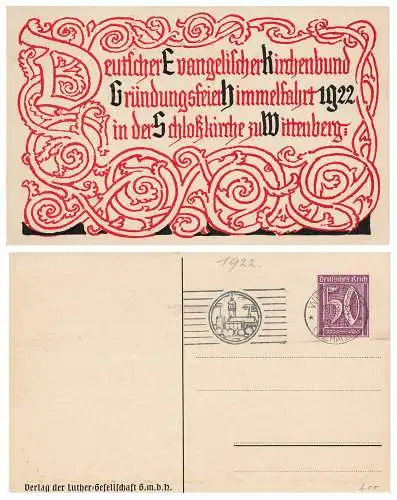 Wittenberg Gründungsfeier des Kirchenbundes 1922 Privatganzsache PP61C1 o 25.5.1922