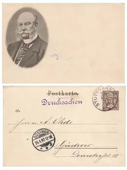 Kaiser Wilhelm I Privatganzsache 3 Pfennig Württemberg o 22.4.1897