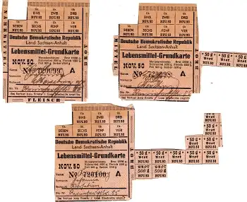 Lebensmittel-Grundkarte DDR Sachsen-Anhalt November 1950 Merseburg