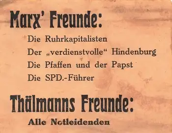 KPD Ernst Thälmann Wahlwerbung zur Reichstagswahl 1933 original Handzettel