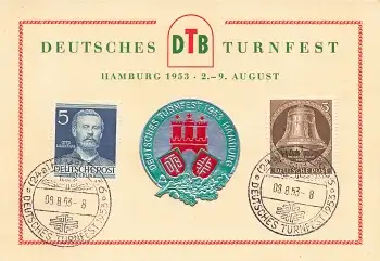 Hamburg Deutsches Turnfest 1953 Sonderstempel 8.8.1953