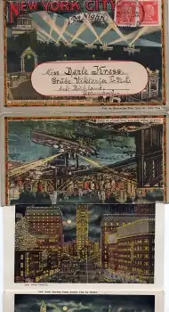 New York City by Night Kartenbrief Leporello mit 20 Aufnahmen o Deutsch Amerikanische Seepost Hamburg New York 30.7.1927