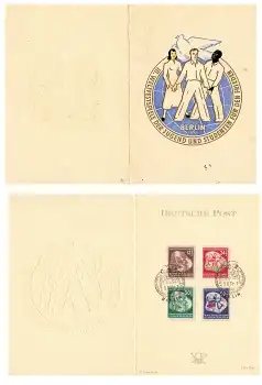 DDR Weltfestspiele Michel 289-292 amtliche Faltkarte FDC Sonderstempel Berlin 3.8.1951