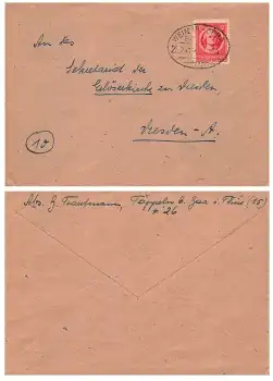 SBZ Thüringen Michel 97 Einzelfrankatur auf Brief o Bahnpost Weimar Gera Zug 2414 12.11.1945 nach Dresden