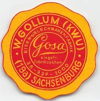Gosa Eisenblechwaren Fabrik W. Gollum Sachsenburg Vignette um 1930