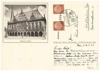 Tag der Briefmarke 1942 auf AK Bremen Sonderstempel Posen 11.1.1942