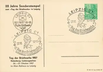 Tag der Briefmarke 1957 DDR Privatganzsache Sonderstempel Leipzig 27.10.1957