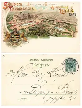 Leipzig Sächsisch- Thüringische Industrie und Gewerbe Ausstellung Privatganzsache 1897 Sonderstempel 24.4.1897