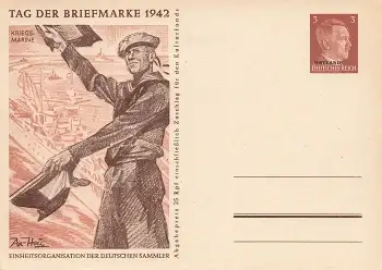 Ostland Tag der Briefmarke 1942 Deutsches Reich 3 Pfennig Hitler Ganzsache P3-03 Kriegsmarine