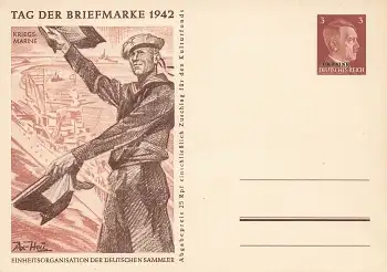 Ukraine Tag der Briefmarke 1942 Deutsches Reich 3 Pfennig Hitler Ganzsache P4-03 Kriegsmarine
