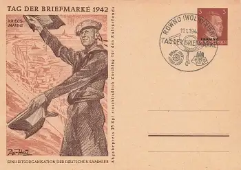Ukraine Tag der Briefmarke 1942 Deutsches Reich 3 Pfennig Hitler Ganzsache P4-03 Kriegsmarine Sonderstempel 11.1.1942