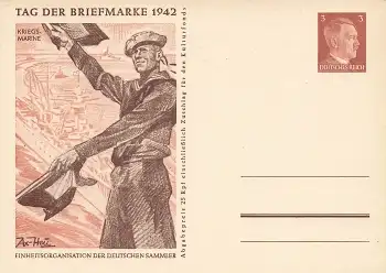 Tag der Briefmarke 1942 Deutsches Reich 3 Pfennig Hitler Ganzsache Kriegsmarine