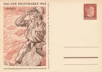 Ostland Tag der Briefmarke 1942 Deutsches Reich 3 Pfennig Hitler Ganzsache Afrikakorps