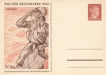 Tag der Briefmarke 1942 Deutsches Reich 3 Pfennig Hitler Ganzsache Afrikakorps