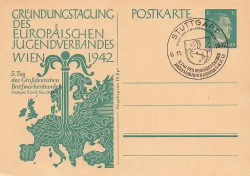 Stuttgart 5. Tag des Großdeutschen Briefmarkenhandels 1942 Privatganzsache Sonderstempel 6.11.1942