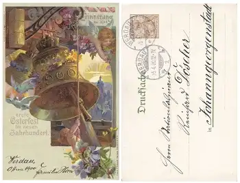 Osterfest im neuen Jahrhundert Privatganzsache Reichspost 3 Pfennig o Werdau 15.4.1900