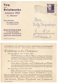 Leipzig Tag der Briefmarke 1952 Privatganzsache o Leipzig 10.3.1953