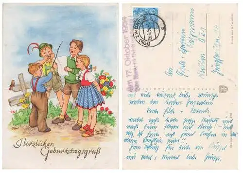 Kinderkarte Propagandastempel "Am 17. Oktober 1954 Deine Stimme für Einheit und Frieden!!" o Zwönitz 26.9.1954