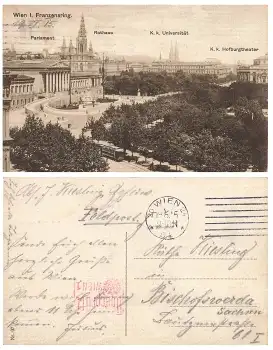 Wien Franzensring Postzensur Überprüft Wien1 o 19.6.1915