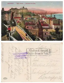 Budapest Von der Armee im Felde Verköstigungsanstalt Kobanya Zensurstempel Überprüft Budapest 24 1915