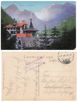 Tátra Tarpatakfüred Wildbad Kohlbach Zensurstempel Felülvizsgalva Überprüft Budapest 29 20.1.1915