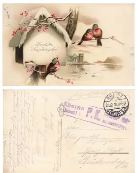 Rheine Zensur P.K. Geprüft und zu befördern o 29.12.1916 auf Neujahrskarte