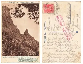 La Palma Canarias Zensurstempel Censura Militar Santa Cruz de Tenerife um 1940