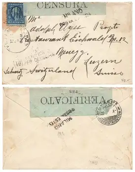US Postage 5 Cents via Milano Vertivicato Censura nach Luzern 29.9.1916