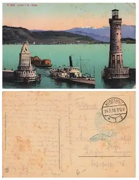 Lindau Bodensee Zensurstempel Geprüft Überwachungsstelle Konstanz o 14.3.1918