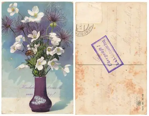 Blumen Photochromie Serie 595 No 969 Überprüft K.u.K. Briefzensur Prag um 1918