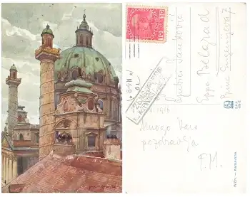 Wien Karlskirche Künstlerkarte Jaroslav Setelik Zensuriert K.u.K. Zensurstelle o 8.11.1916