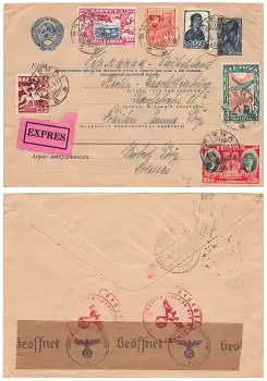 Sowjetunion Ganzsache 30 Kopeken Mischfrankatur mit Lietuva als Expres Brief Postzensur Geöffnet o Priena 26.11.941