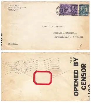 US Postage Zensur Opened by Censor 1102 o Bronx NYC 5.9.1939