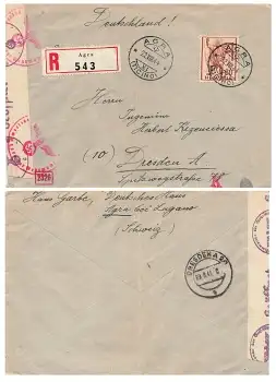 Schweiz Zensur Geöffnet Oberkommando der Wehrmacht R-Brief o Agra 22.8.1944 nach Dresden
