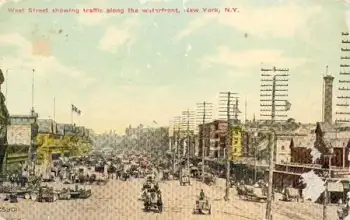 New York west Street showing trafic along the waterfron, o 2.8.1915