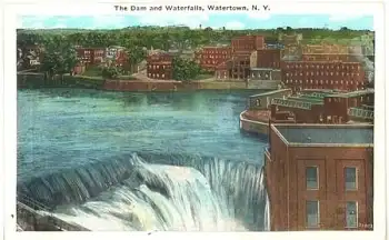 Watertown N.Y. the Dam and Waterfalls * ca. 1920